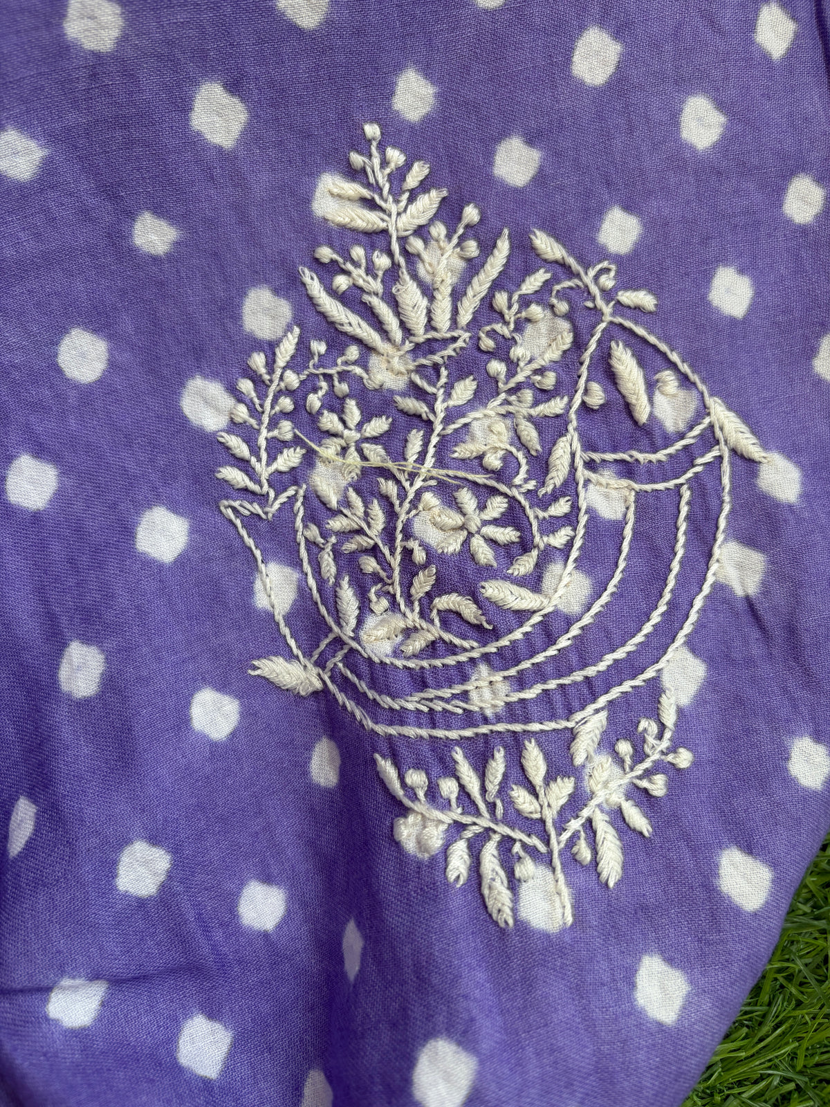 Cotton Bandhani chikan shirt and a-bottom