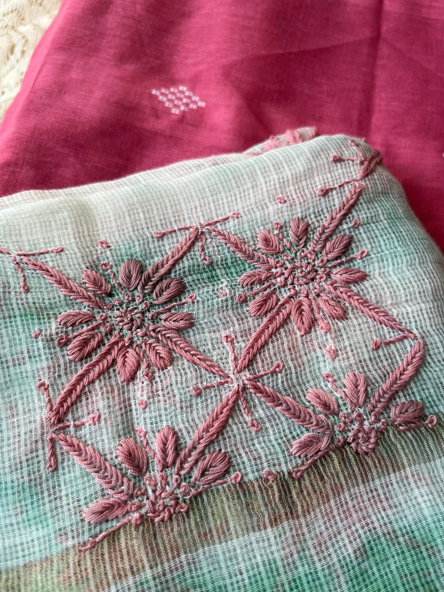 Mangalgiri Cotton kurta bottom chikankari dupatta