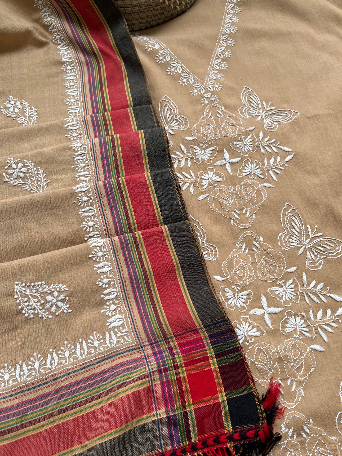 Kala cotton chikan Kurta dupatta
