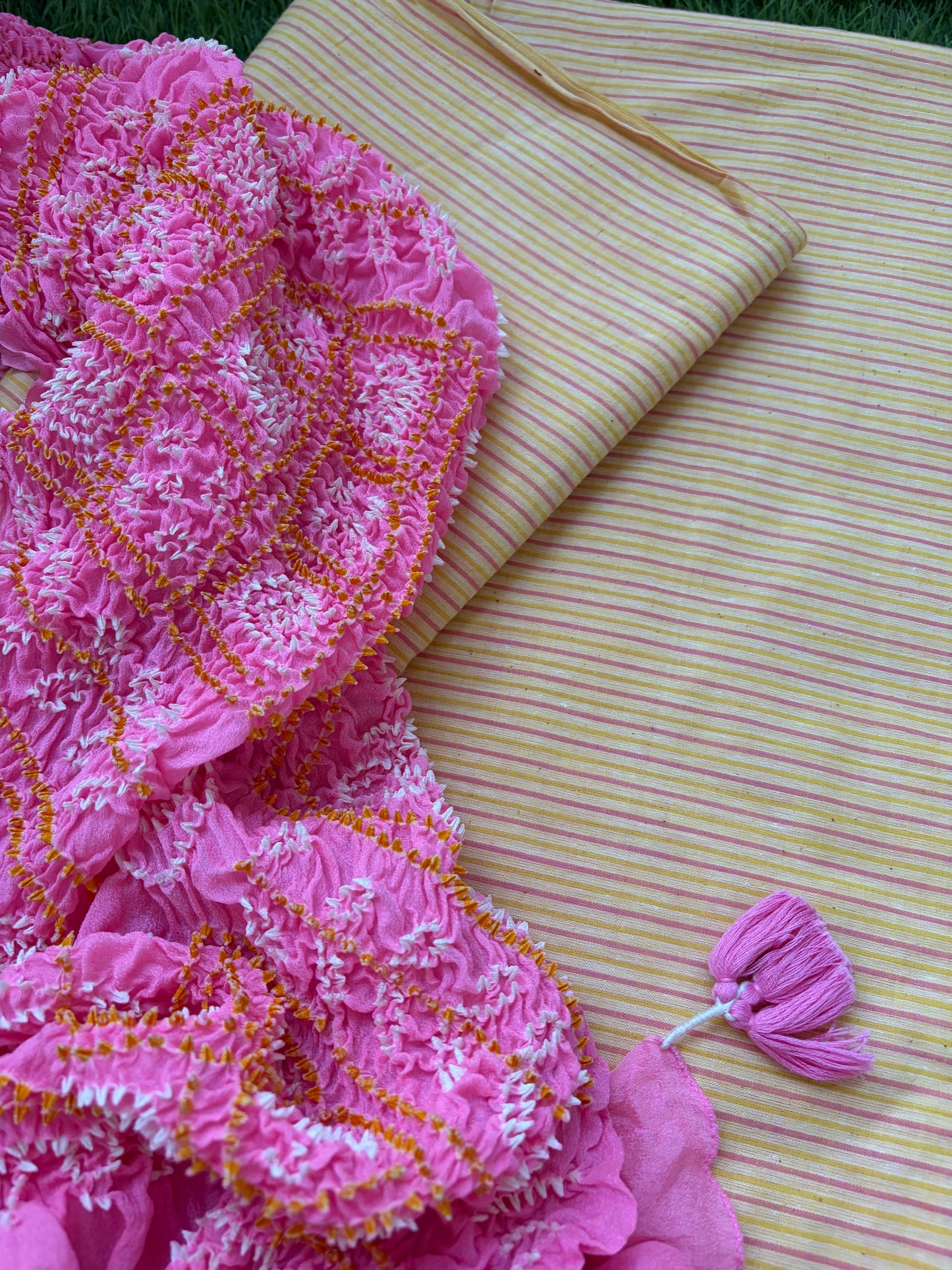 Khadi (handwoven) kurta bottom pure chinon bandhani dupatta