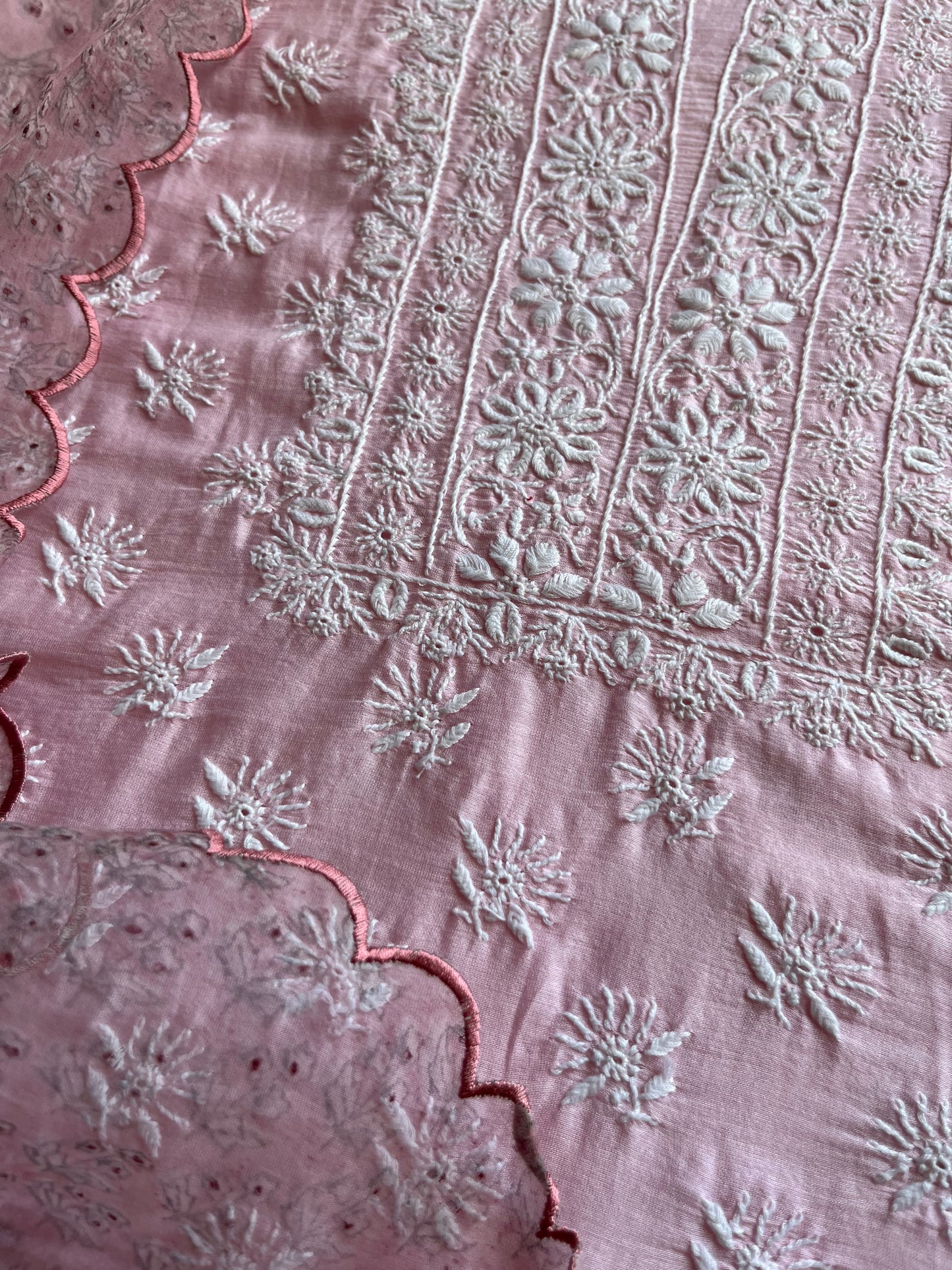 Chanderi Chikankari kurta with organza dupatta