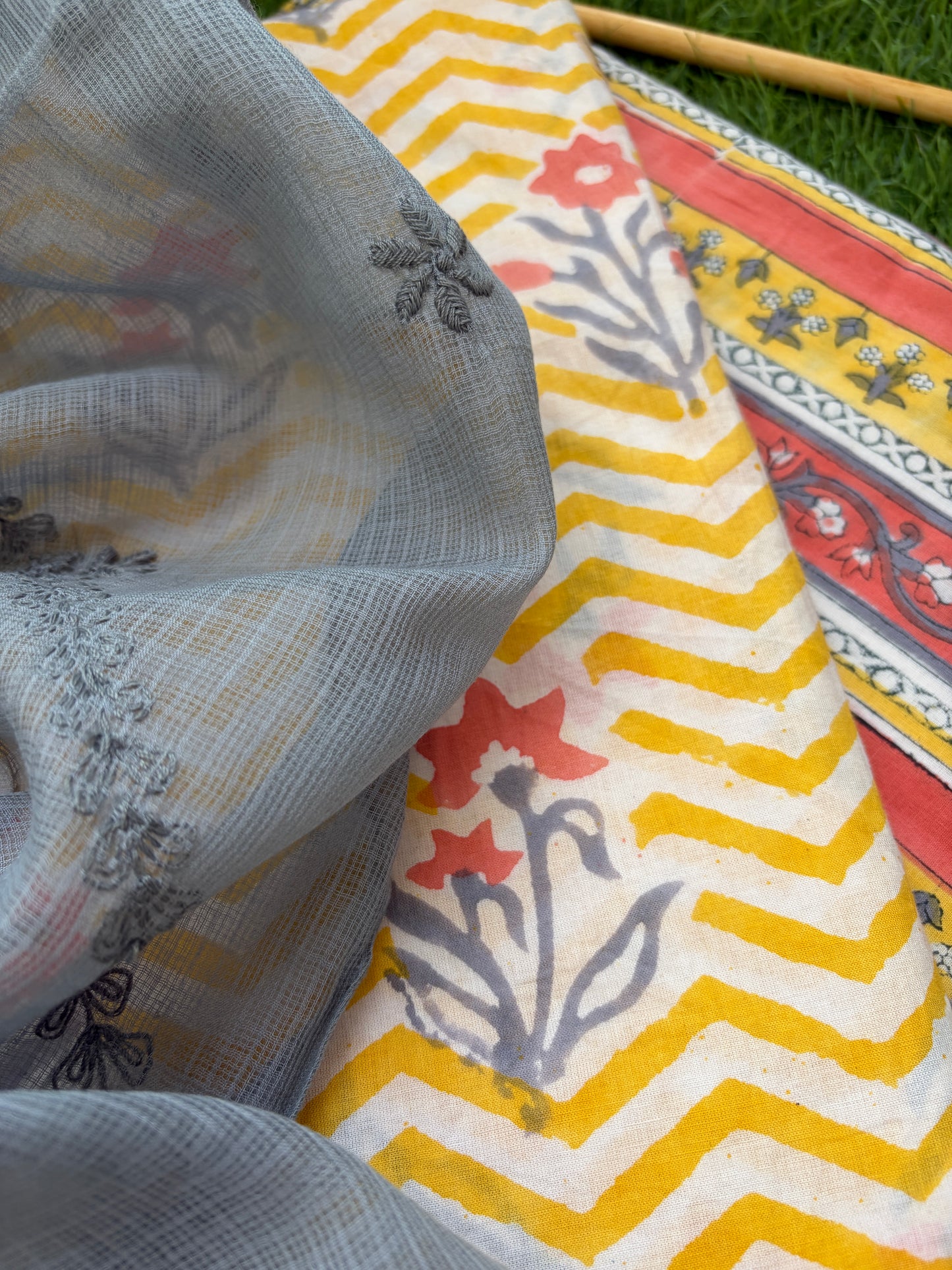 Cotton kurta bottom Kota Doria chikankari dupatta