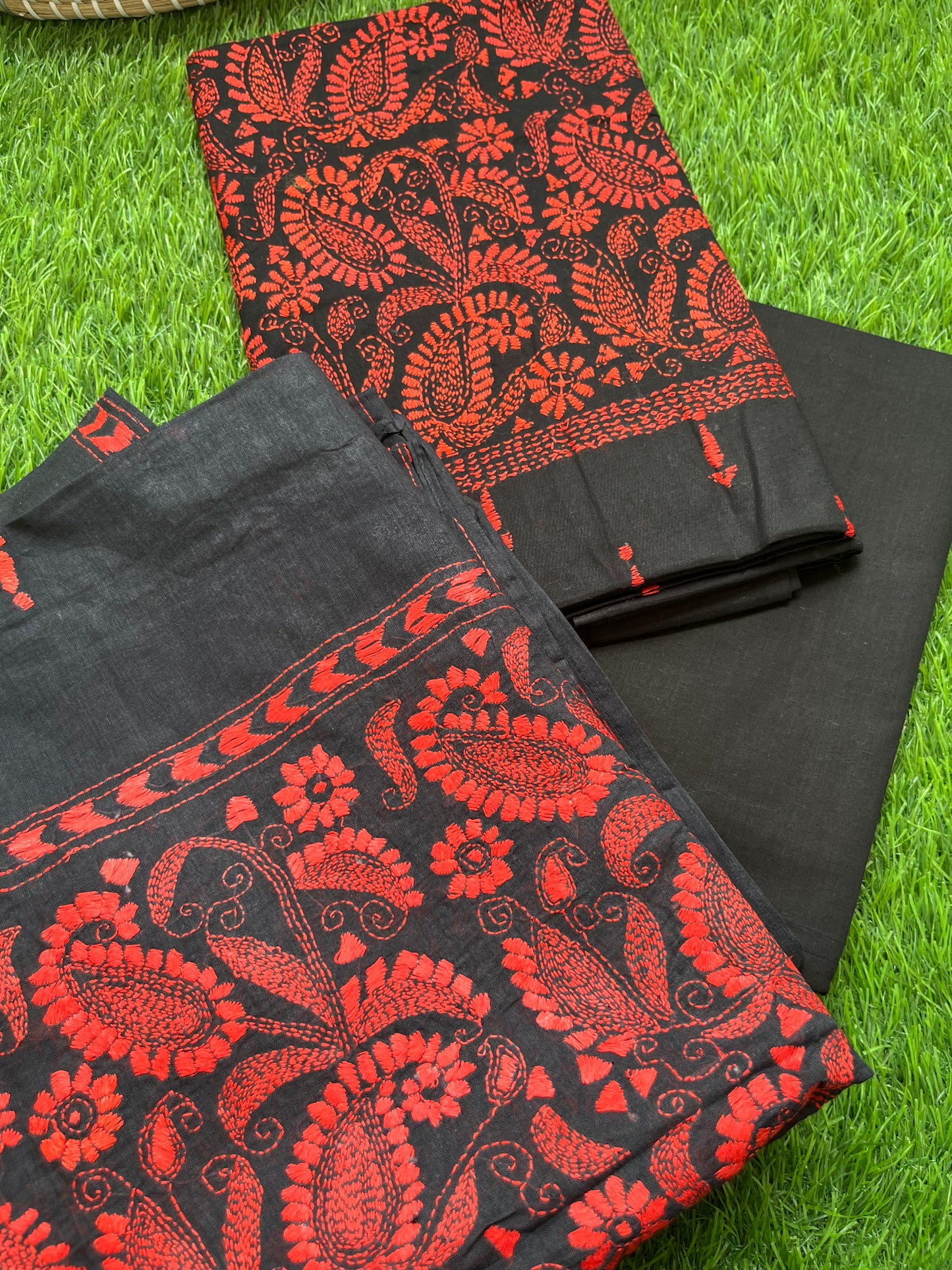 Handwoven Cotton Kantha Kurta Dupatta
