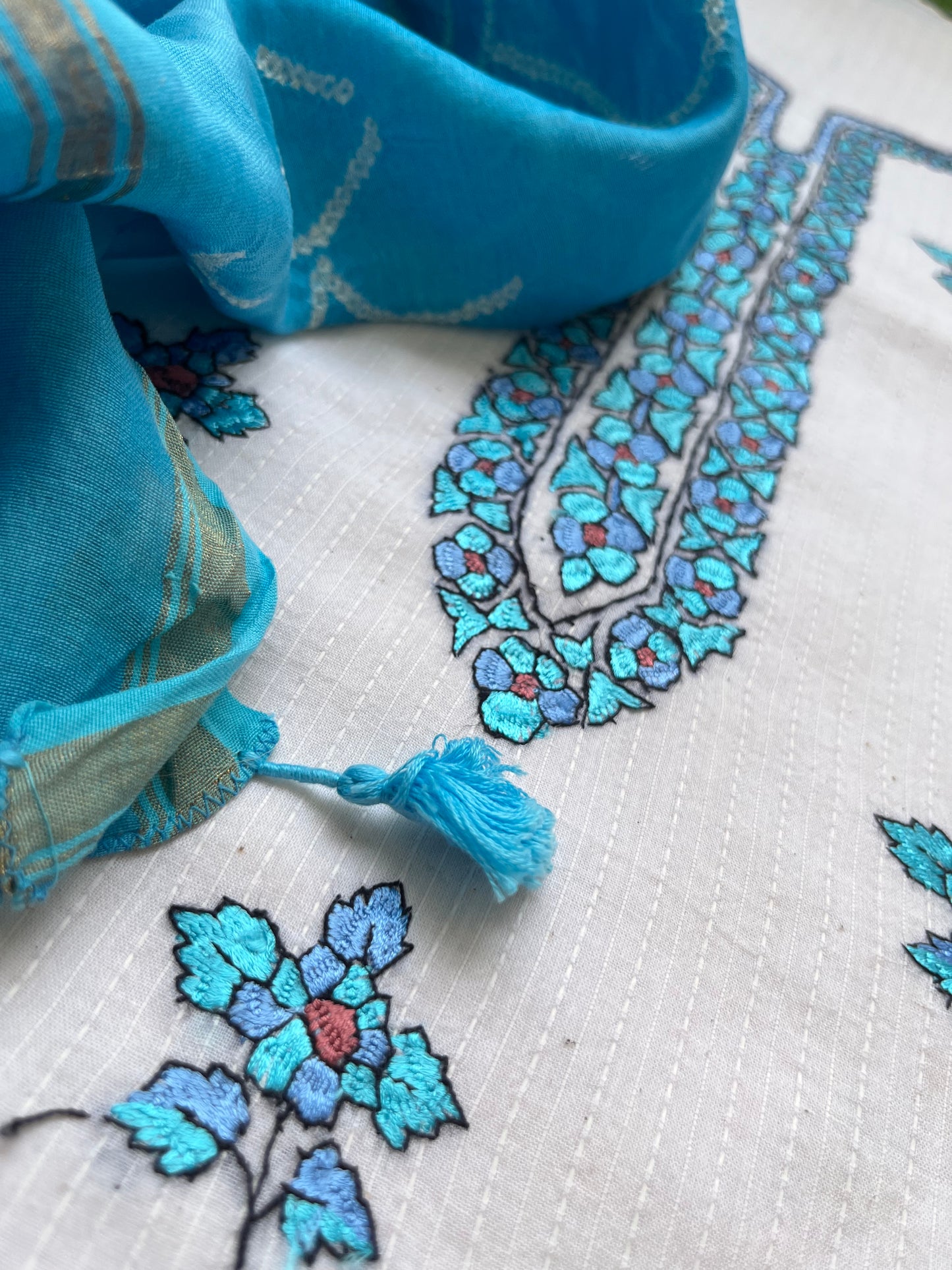 Cotton kashmiri work kurta bandhani Dupatta