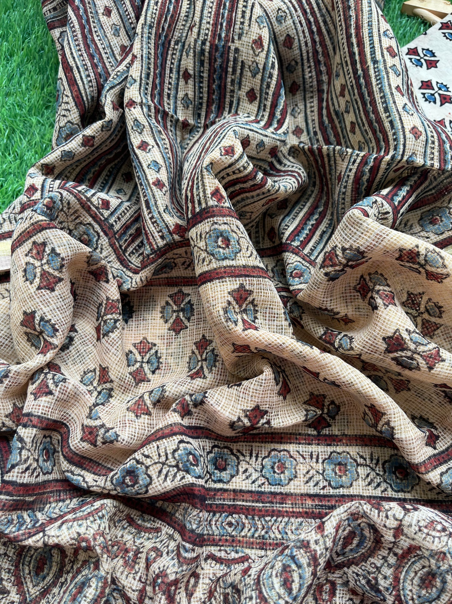 Ajrakh cotton Kurta and kota doria dupatta