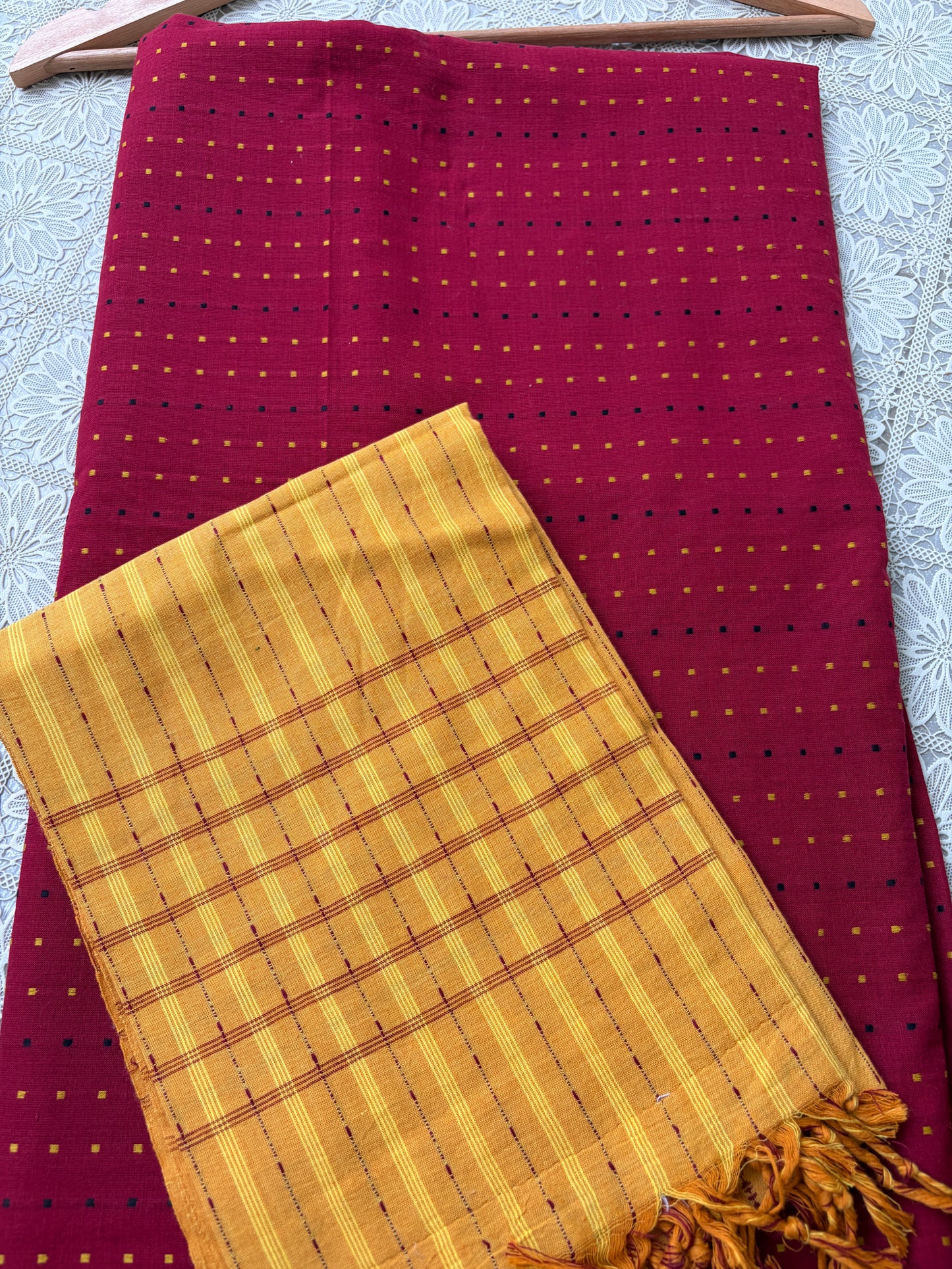 Mangalgiri Cotton 3 pc set - kurta bottom Dupatta