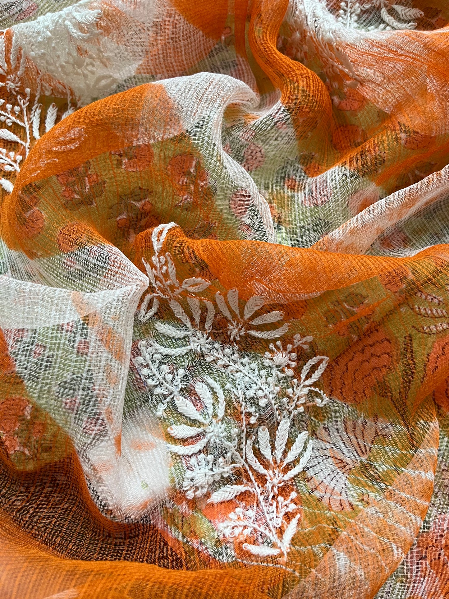 Kota doria Chikankari Dupatta with print kurta bottom Fabric