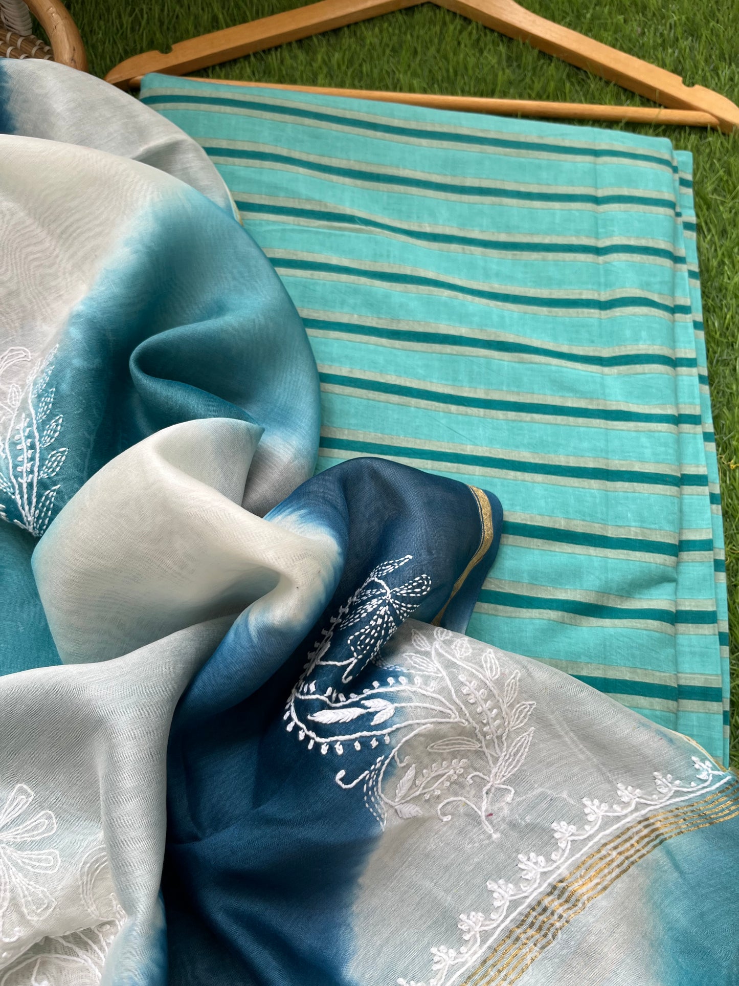 Cotton kurta bottom chikankari dupatta