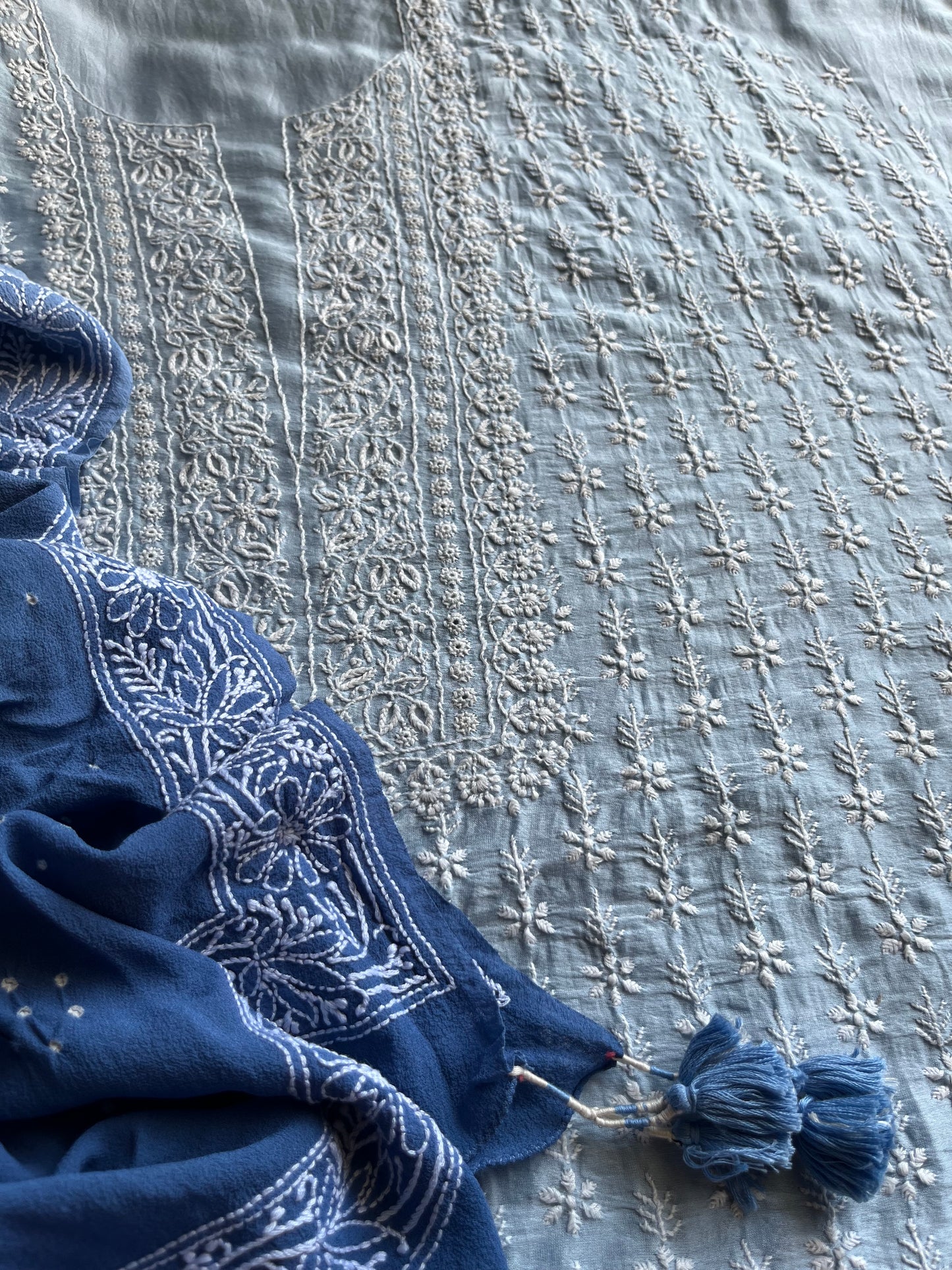 Chanderi Chikankari kurta with georgette dupatta