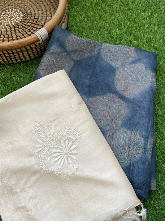 त्योहार :Tussar silk chikankari Dupatta silk with badhani kurta Fabric