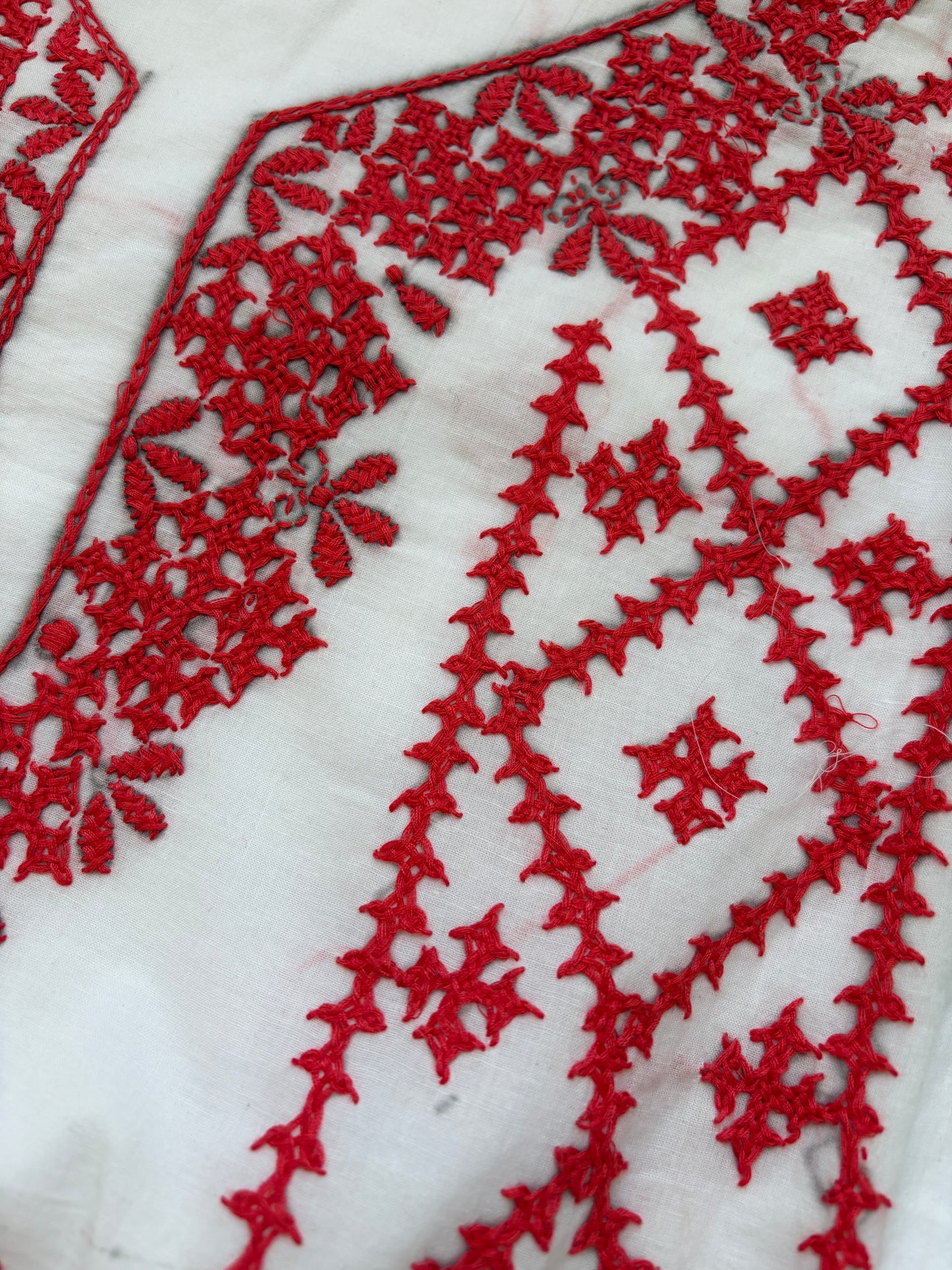 Cotton sindhi work kurta fabric with linen chikankari dupatta