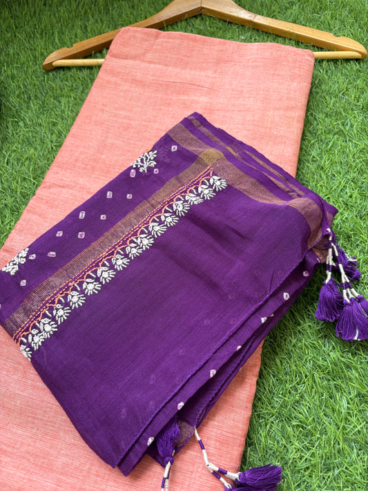 Plain khadi kurta bottom pure chanderi bandhani chikankari dupatta