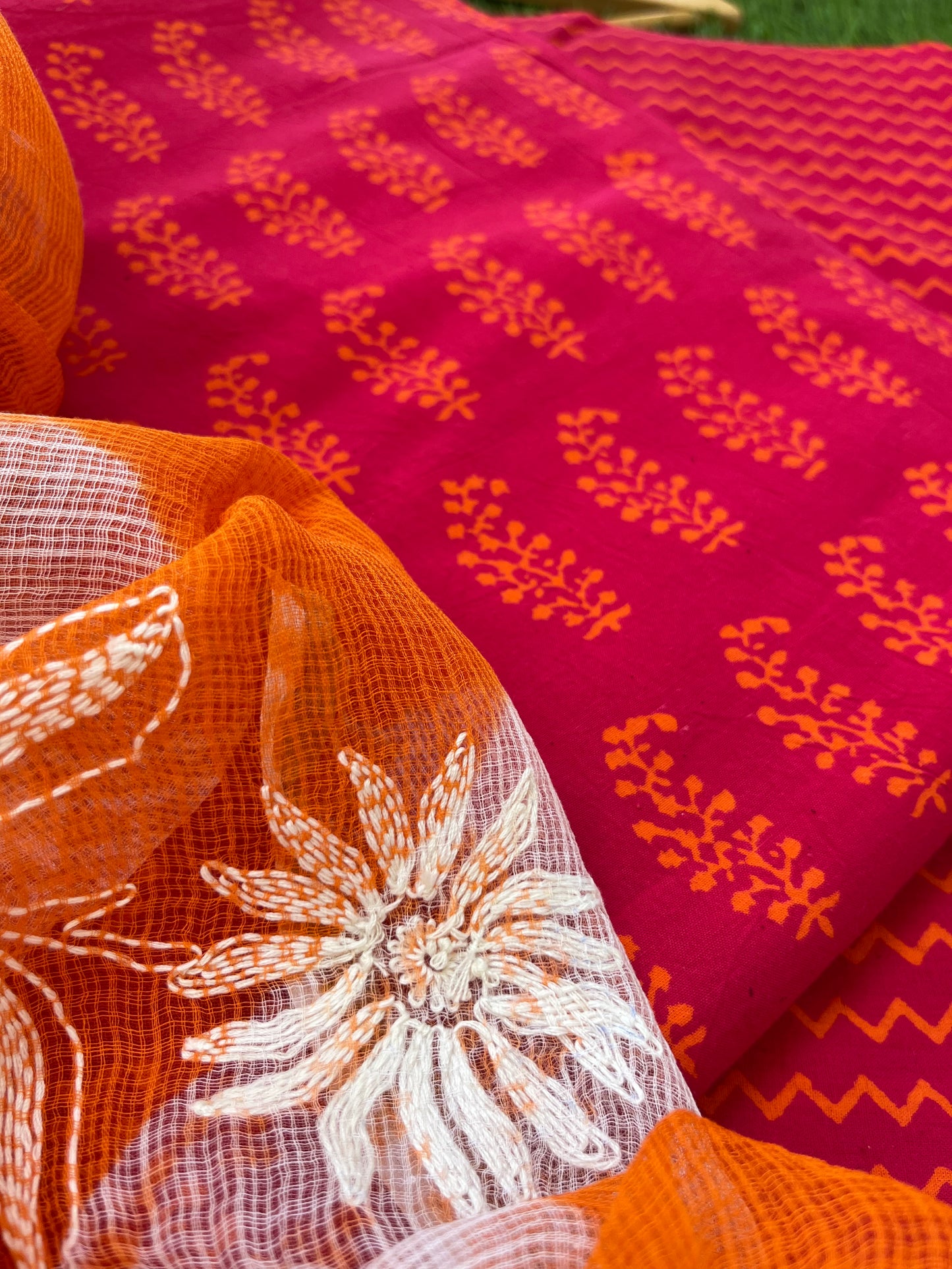 Cotton kurta bottom Kota Doria chikankari dupatta