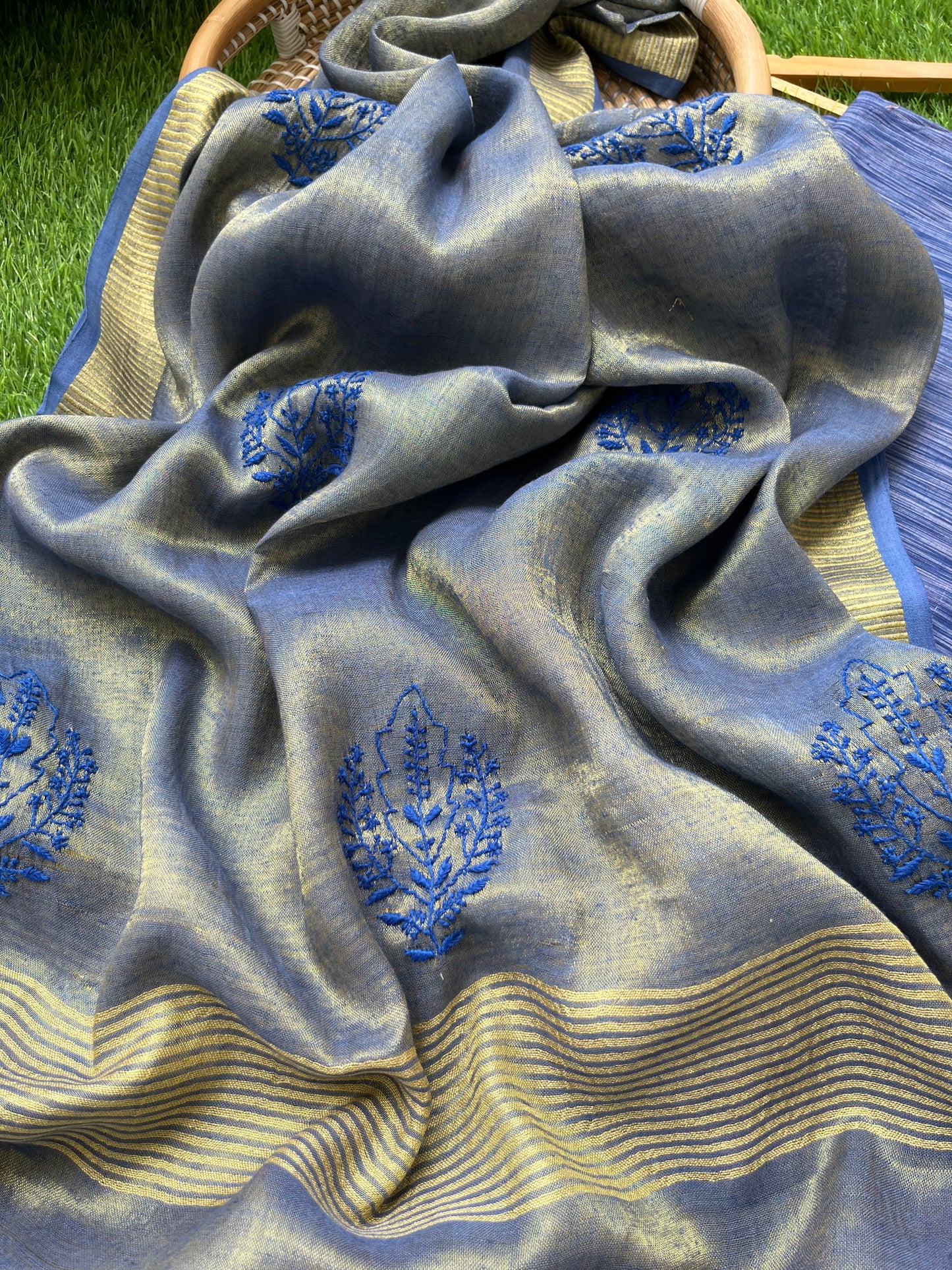 Cotton handloom kurta bottom fabric linen chikan work dupatta
