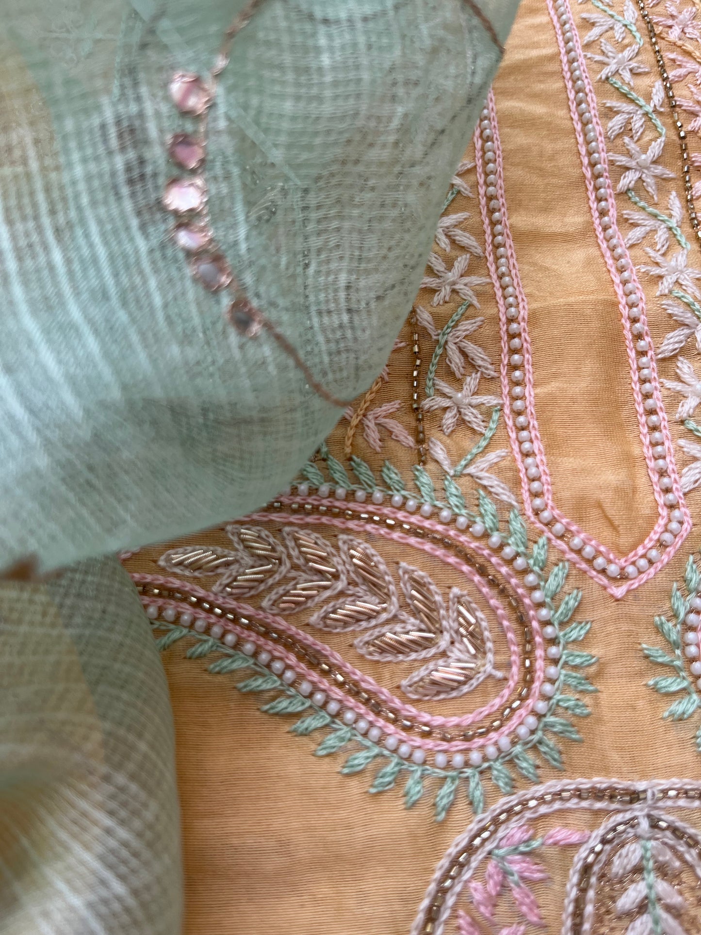 Hand embroidered chanderi kurta kota silk chikan work dupatta