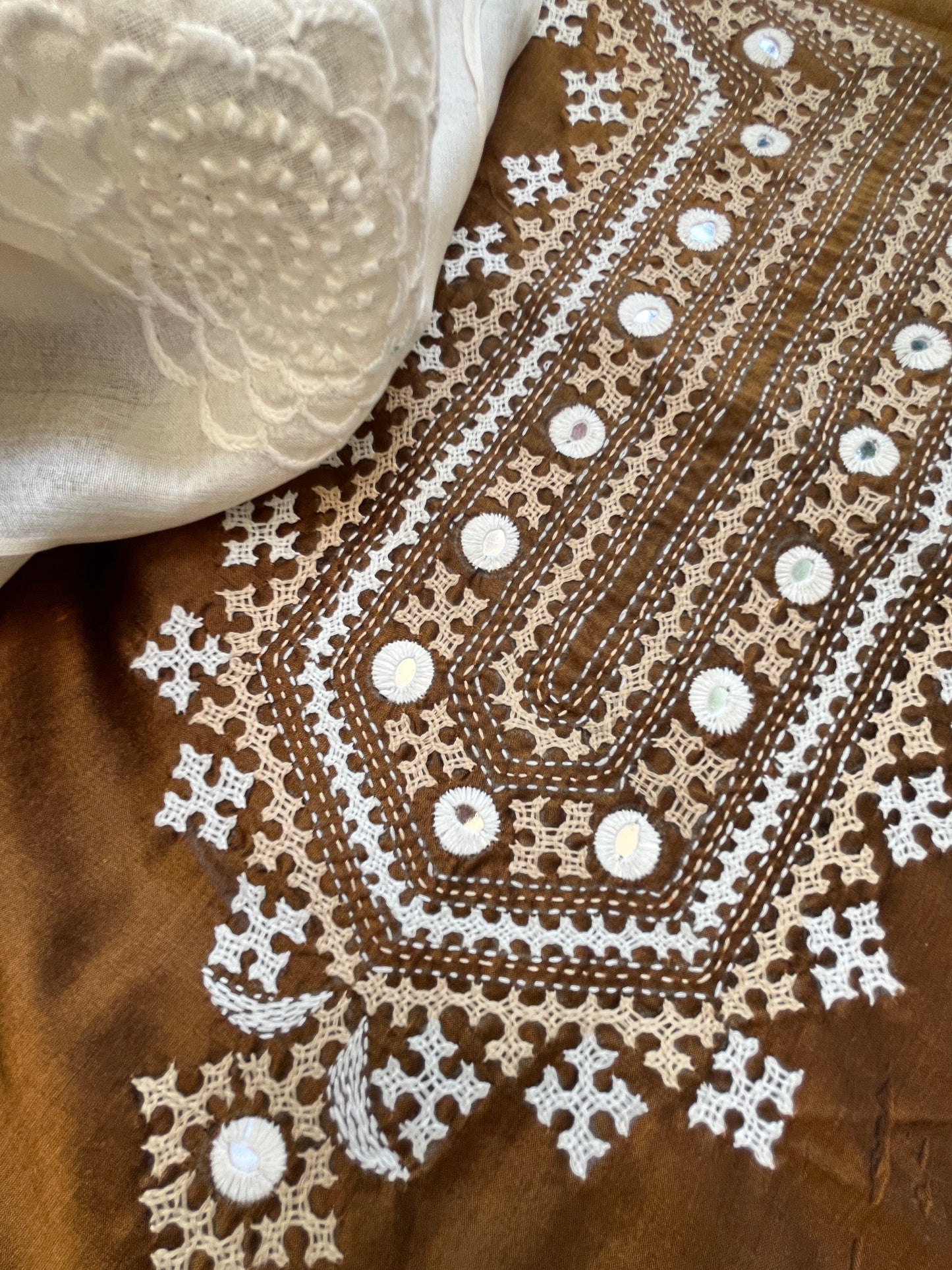 Silk sindhi work kurta fabric with silk chikankari dupatta