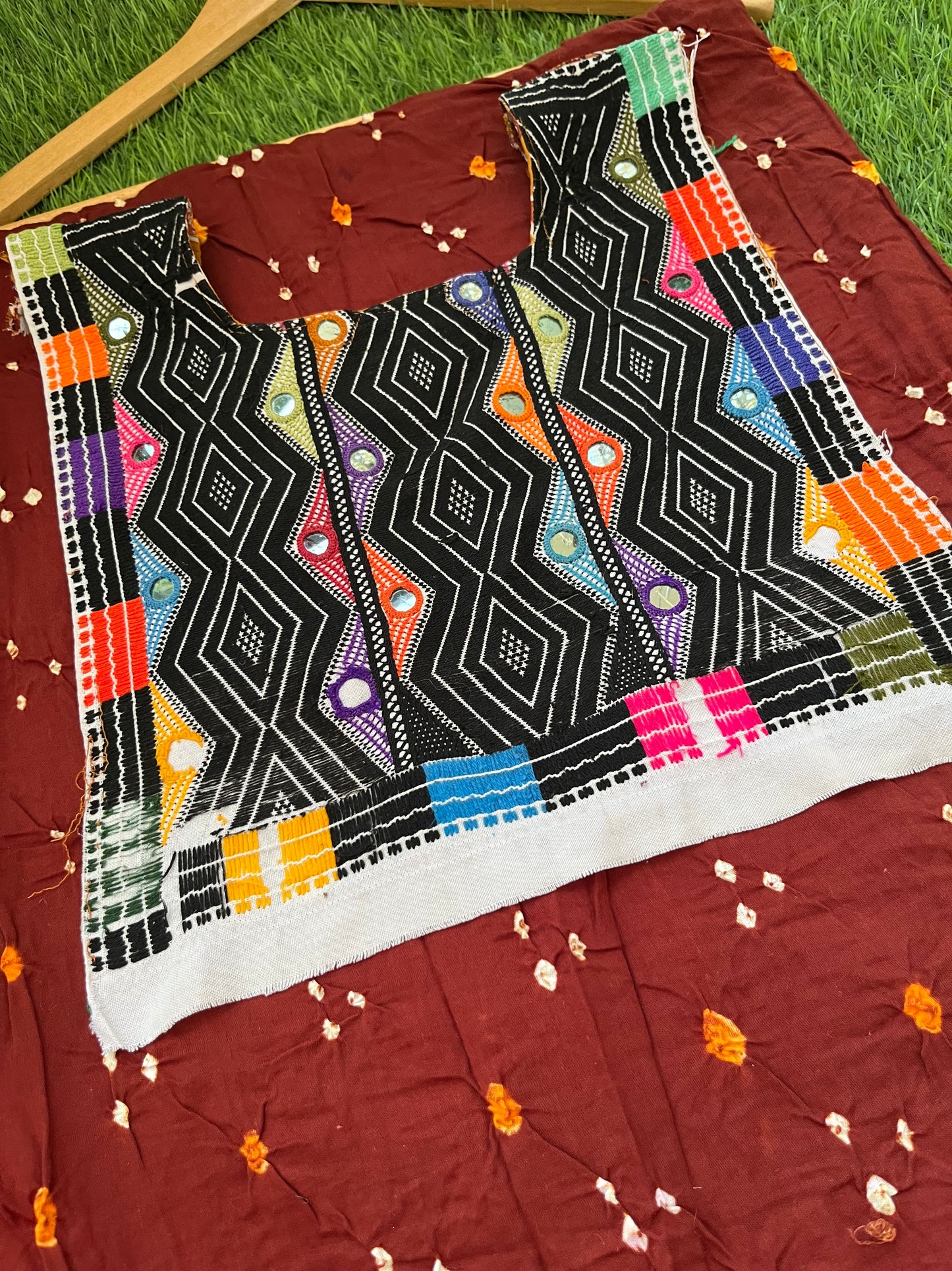Mirror work patch with bandhani suit fabric