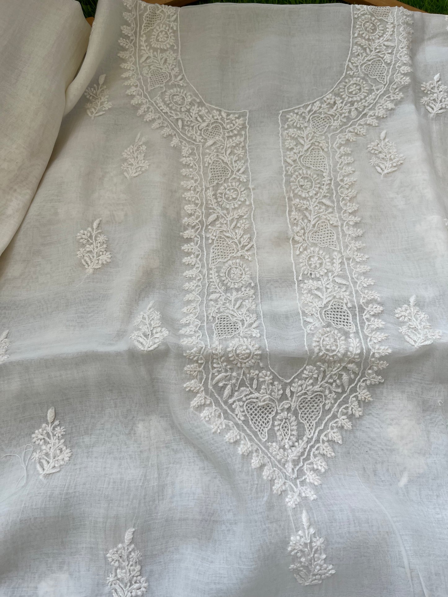 Chanderi chikankari kurta