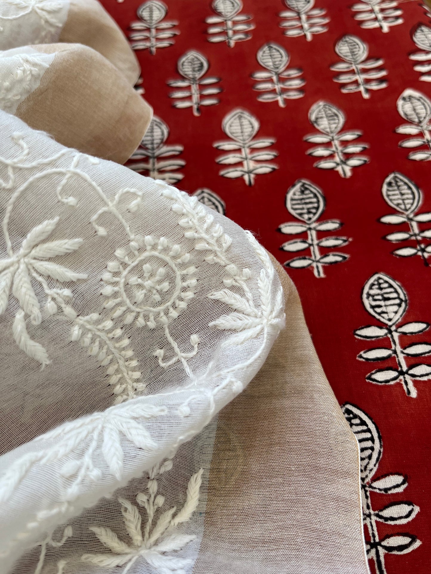 Block Print kurta chikankari Dupatta