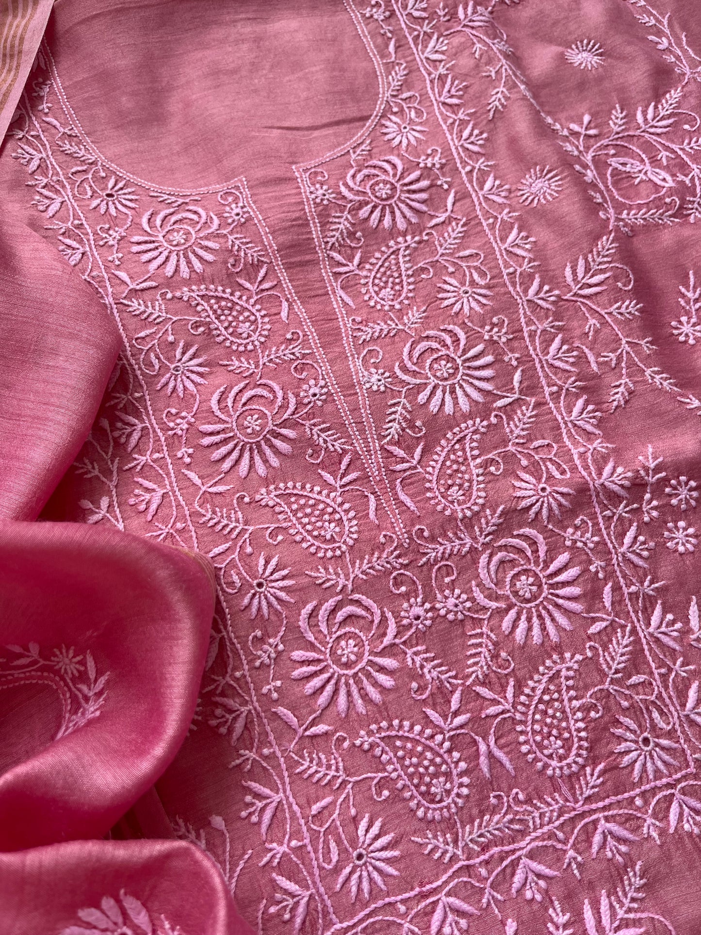 Munga Silk Chikankari kurta  Dupatta
