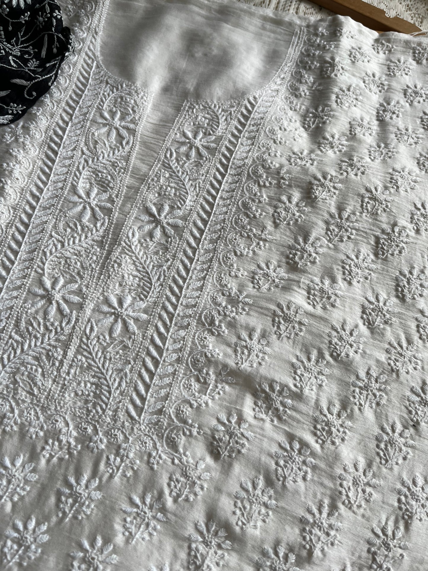 Chanderi Chikankari kurta with tussar dupatta