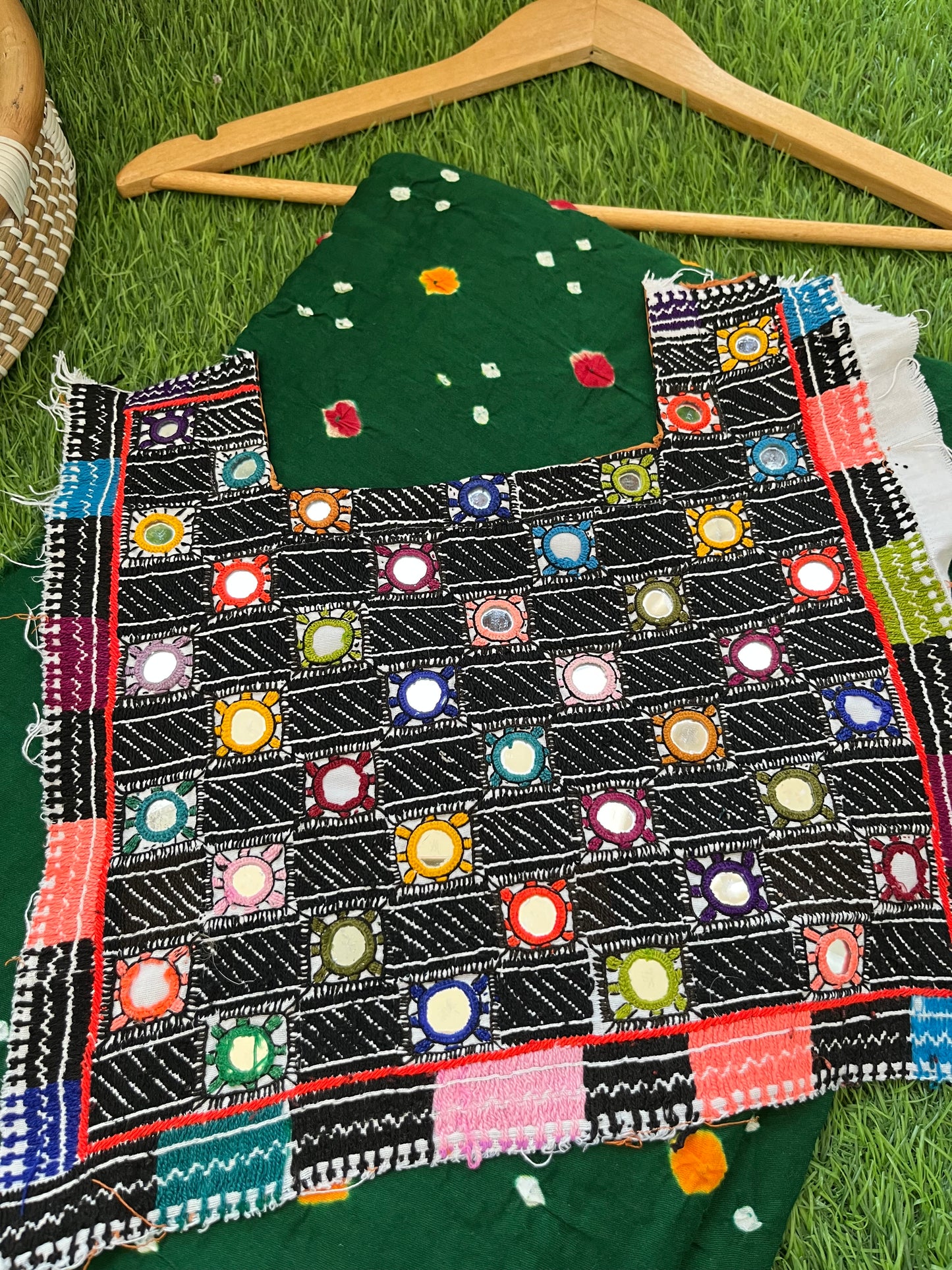 Mirror work patch with bandhani suit fabric
