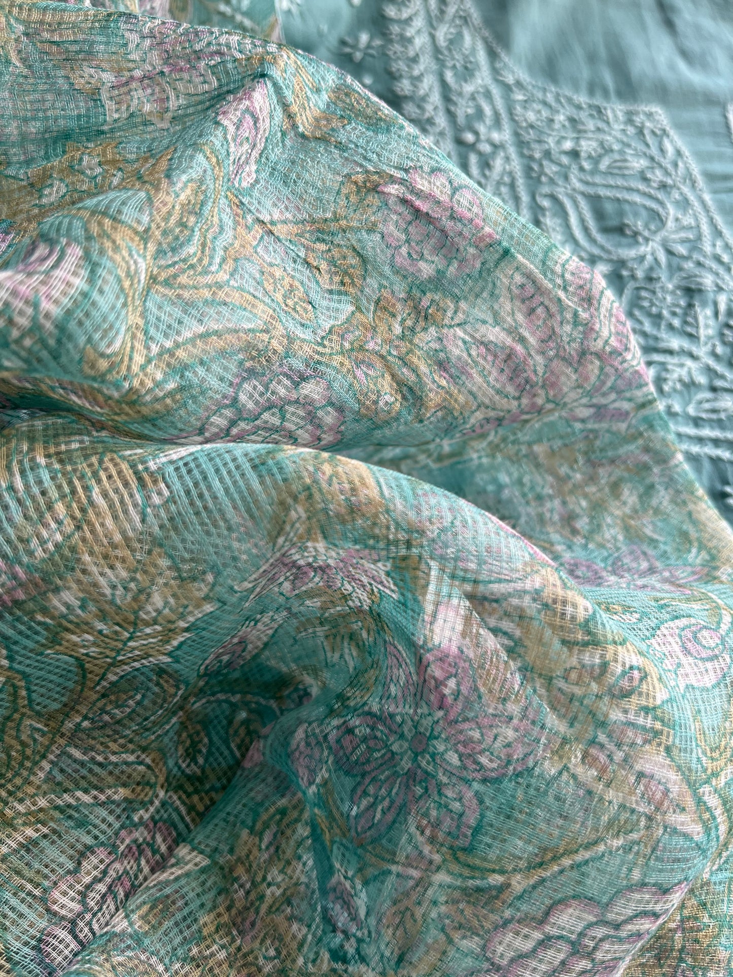 Cotton chikankari kurta kota doria dupatta