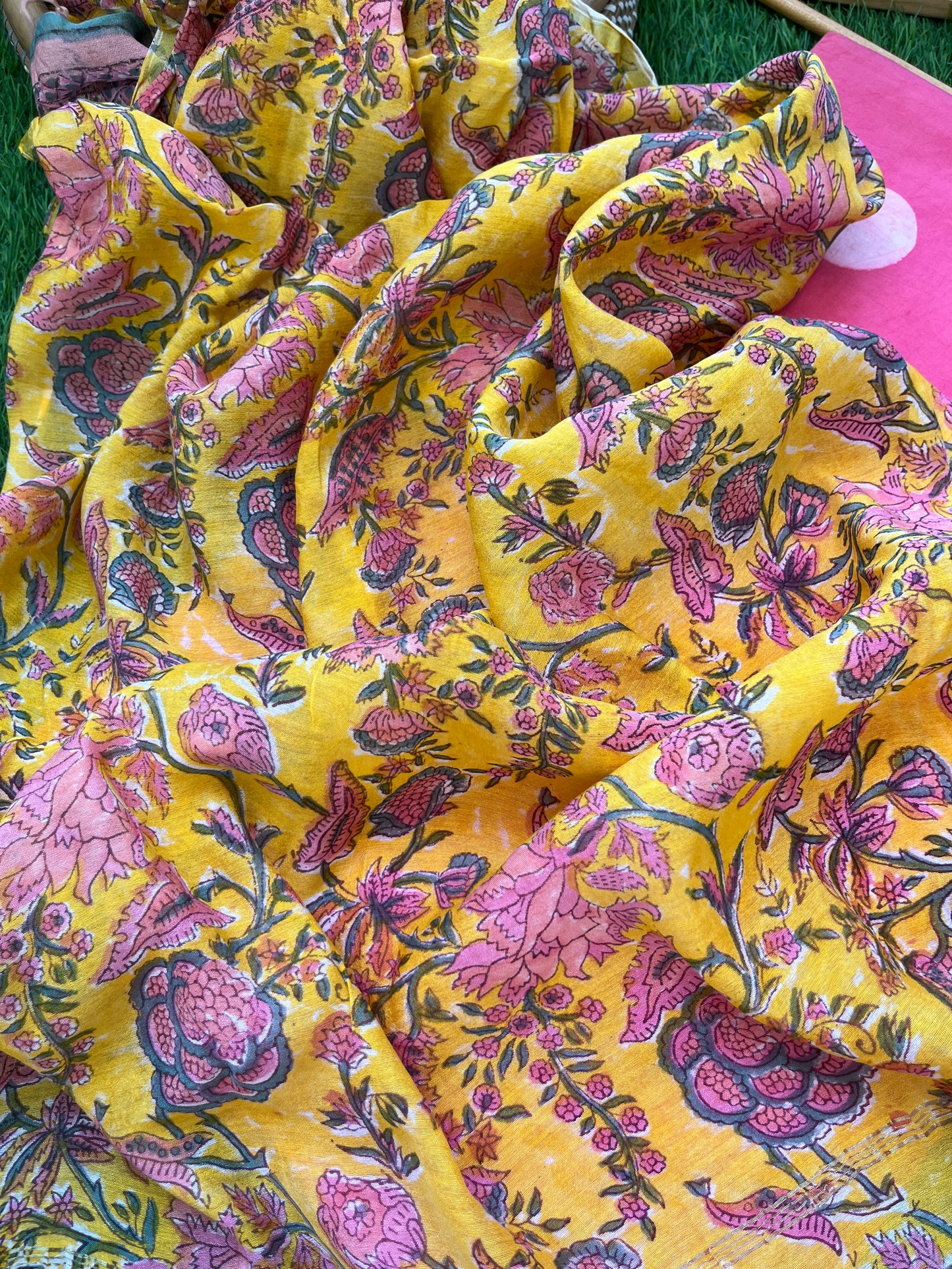 Block print kurta fabric chanderi dupatta