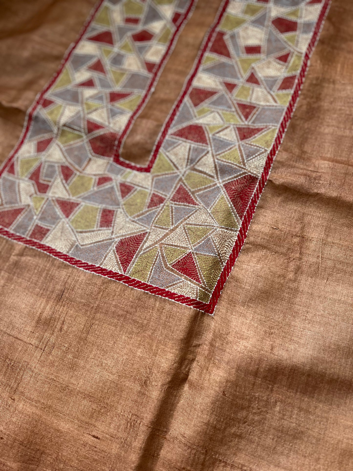 Silk Kantha work kurta fabric