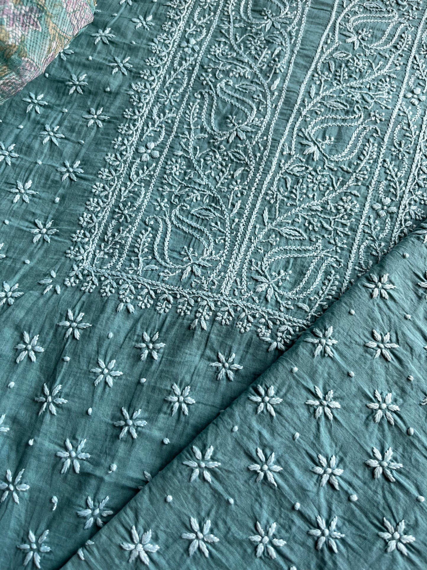 Cotton chikankari kurta kota doria dupatta
