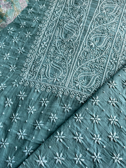 Cotton chikankari kurta kota doria dupatta
