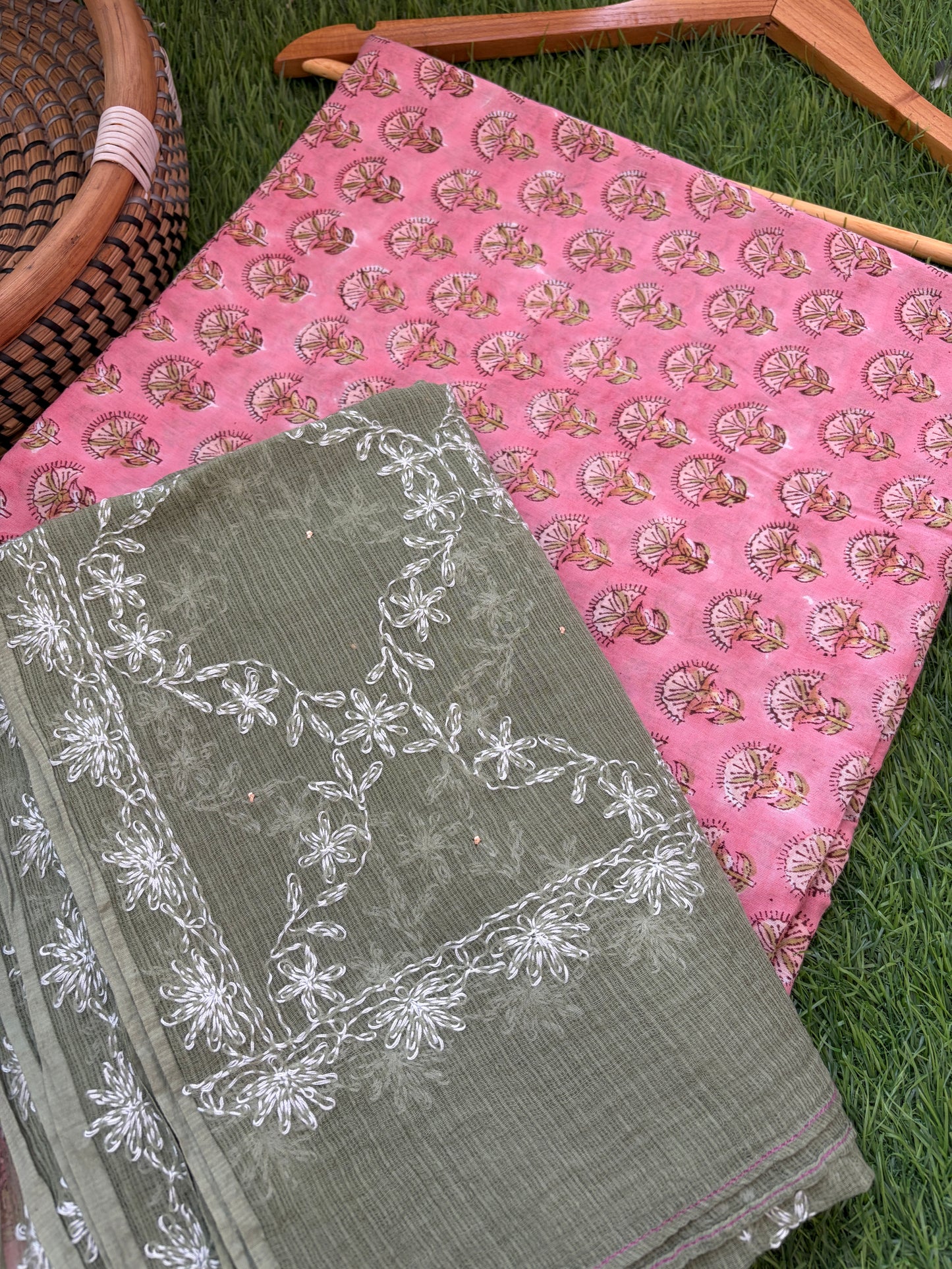 Cotton kurta bottom Kota Doria chikankari dupatta