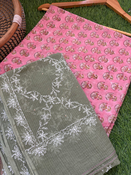 Cotton kurta bottom Kota Doria chikankari dupatta