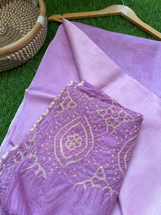 Tussar silk Bandhani dupatta plain kurta