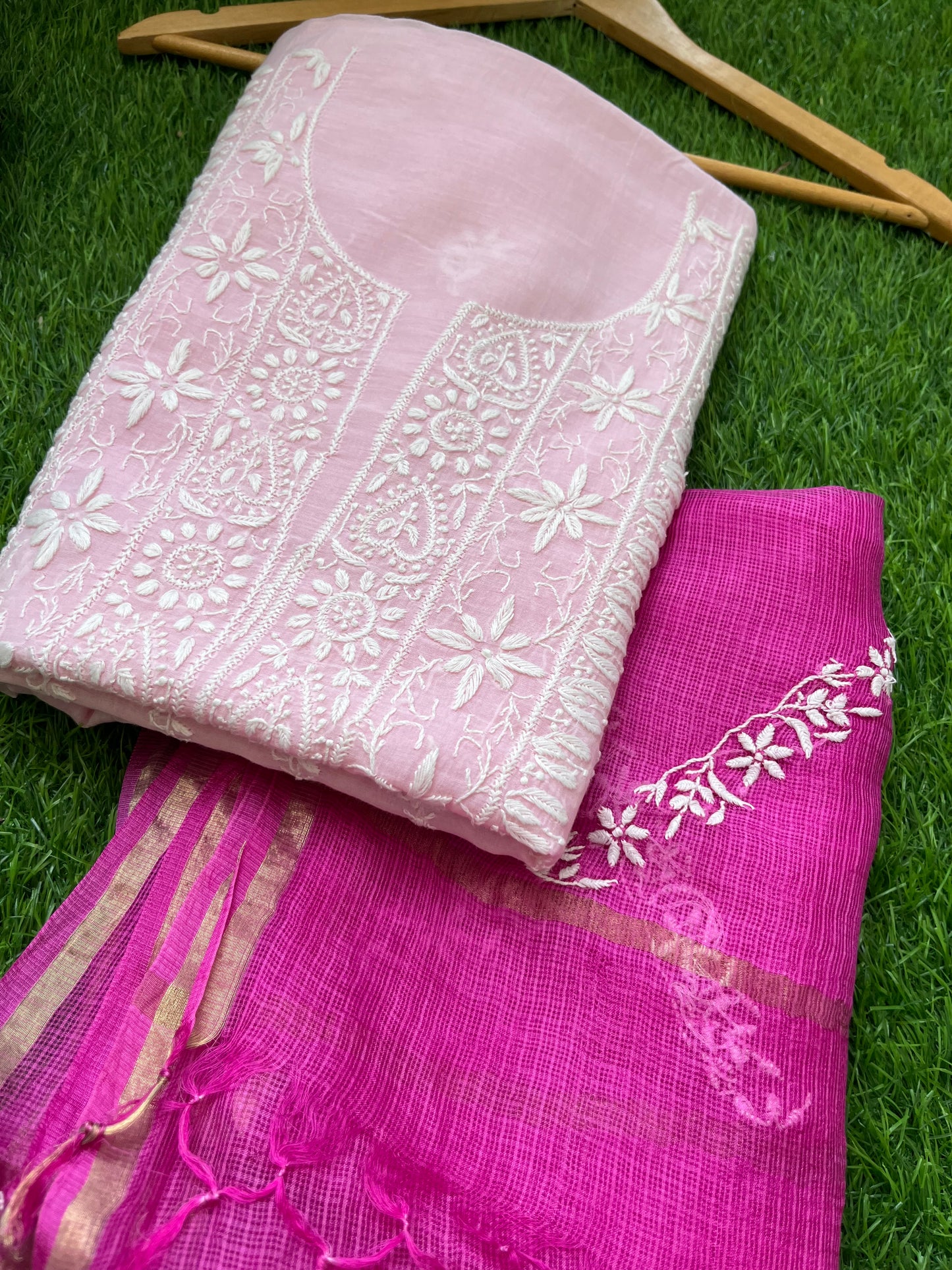 Chanderi Chikankari Kurta kota silk Dupatta