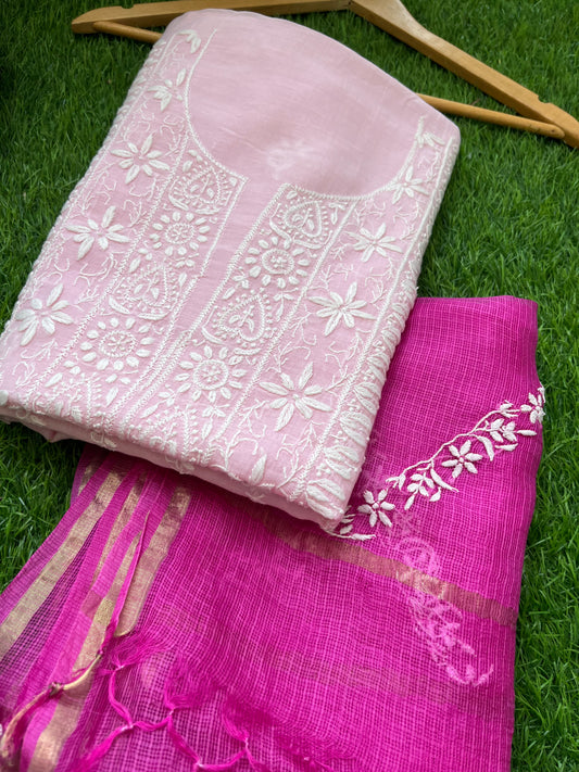 Chanderi Chikankari Kurta kota silk Dupatta