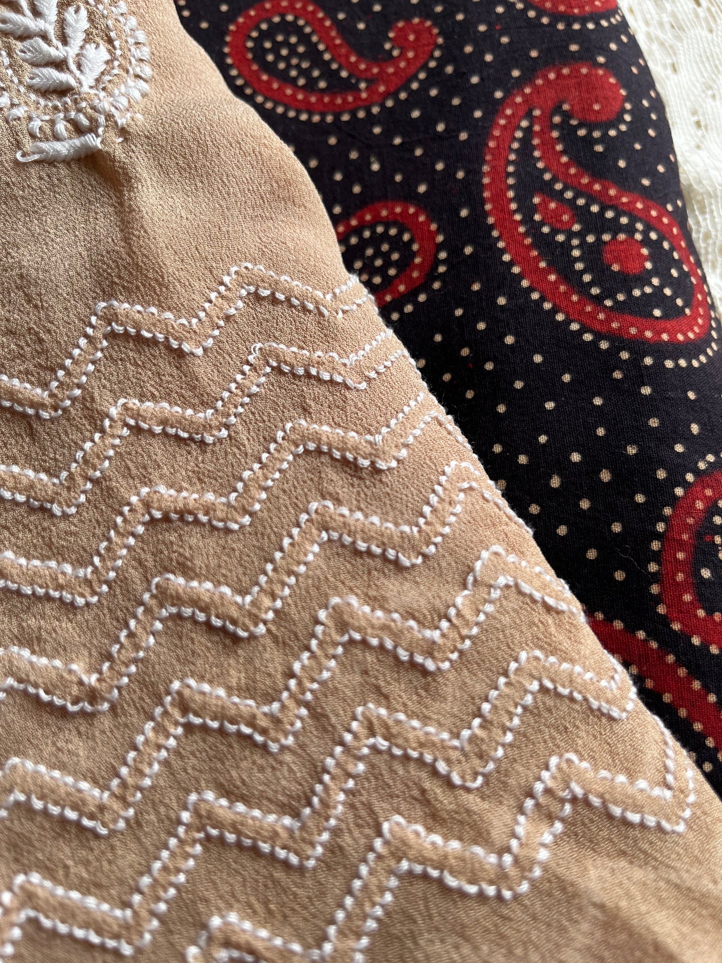 Cotton kurta bottom pure georgette chikankari bandhani dupatta