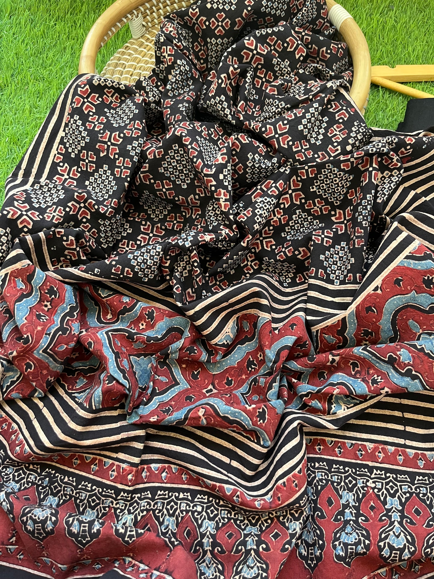 Cotton mangalgiri kurta bottom cotton ajrakh dupatta