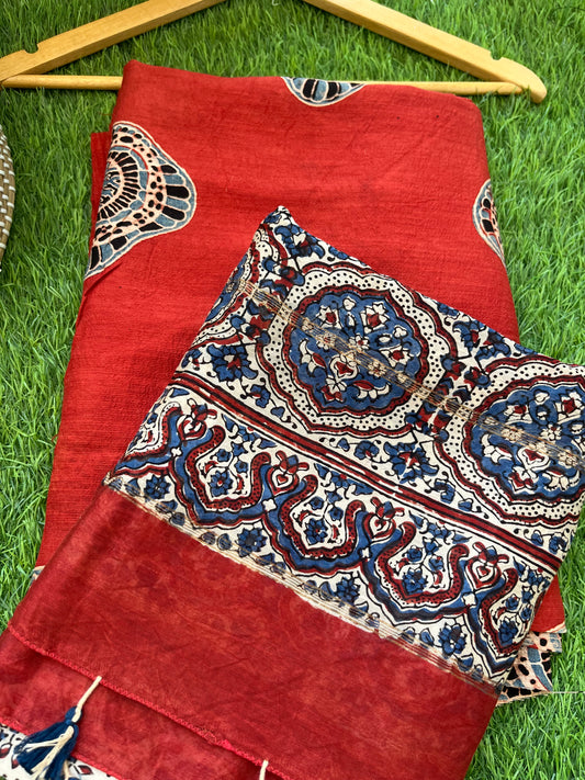 Cotton slub ajrakh kurta chanderi ajrakh dupatta