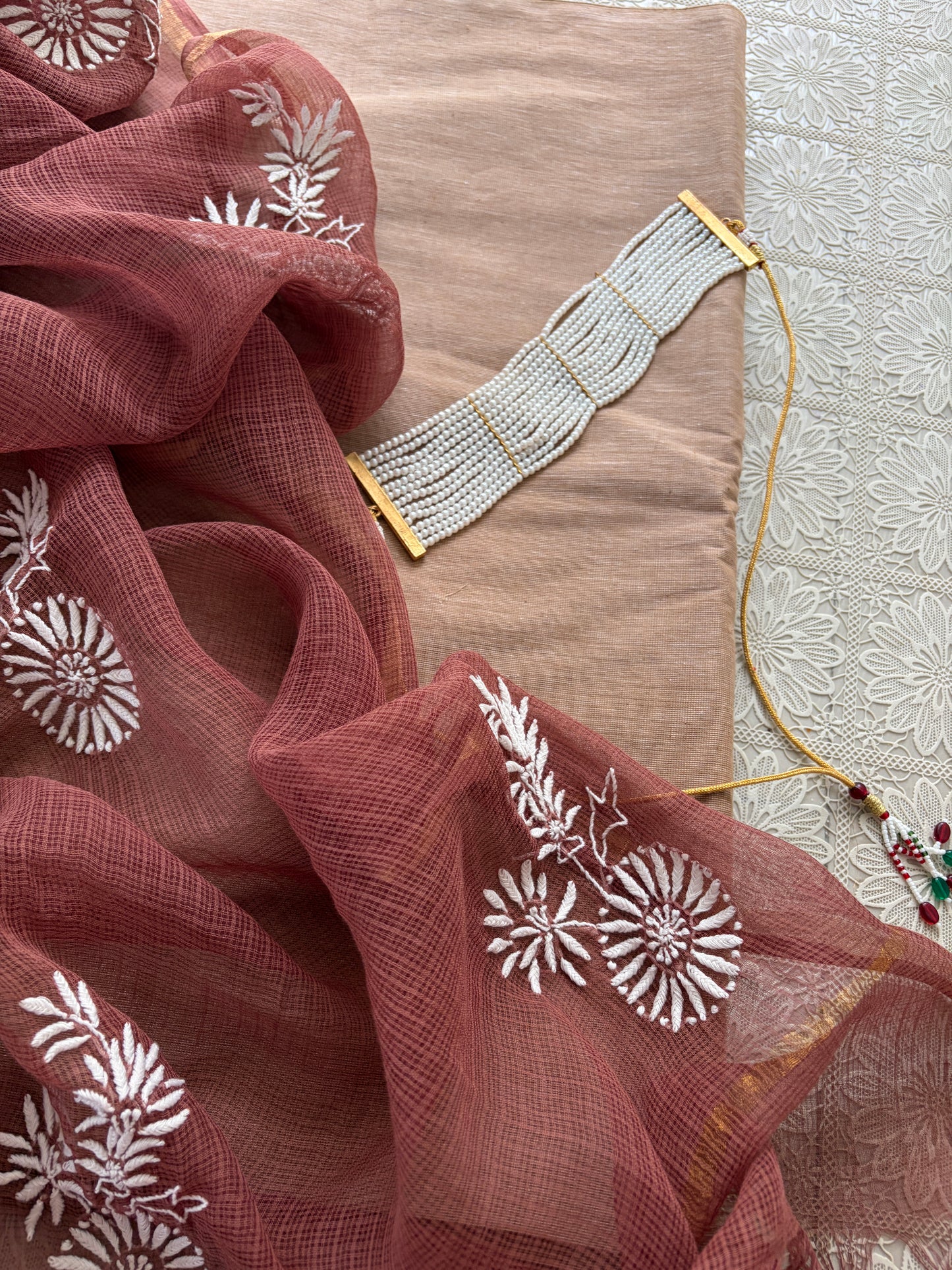 Mangalgiri kurta bottom Kota Doria chikankari dupatta