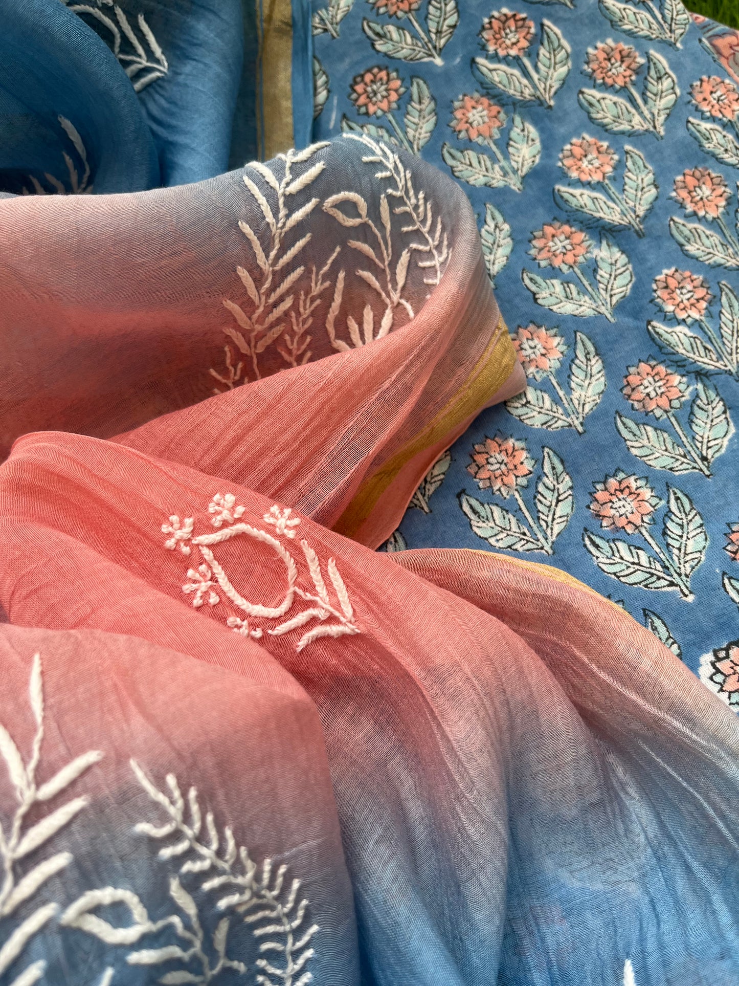 रोज़ाना  :Chanderi Chikankari Dupatta with cotton kurta bottom Fabric