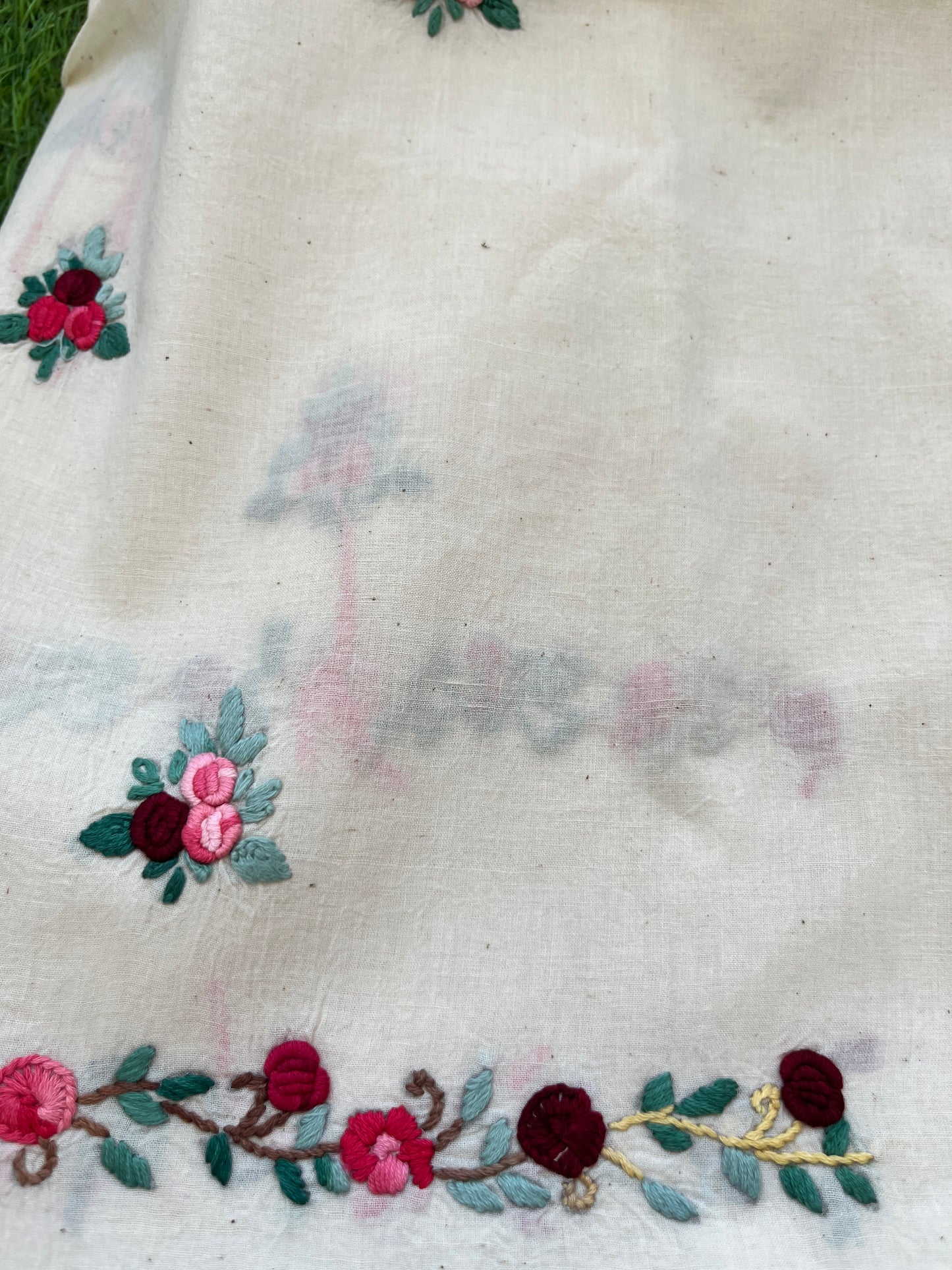 Handwoven Cotton knot work embroidered kurta dupatta and plain bottom fabric