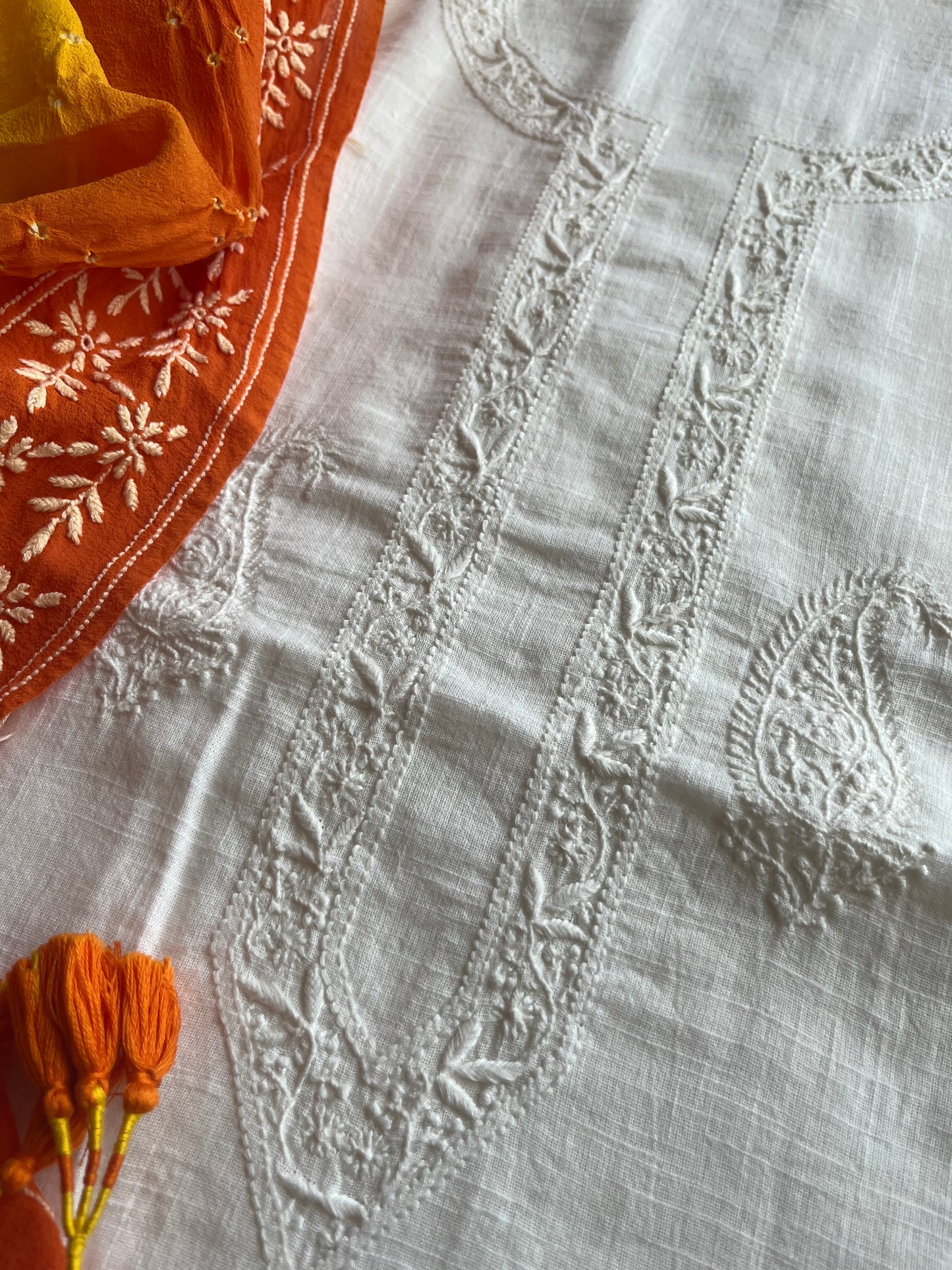 Cotton Chikankari kurta with pure georgette dupatta