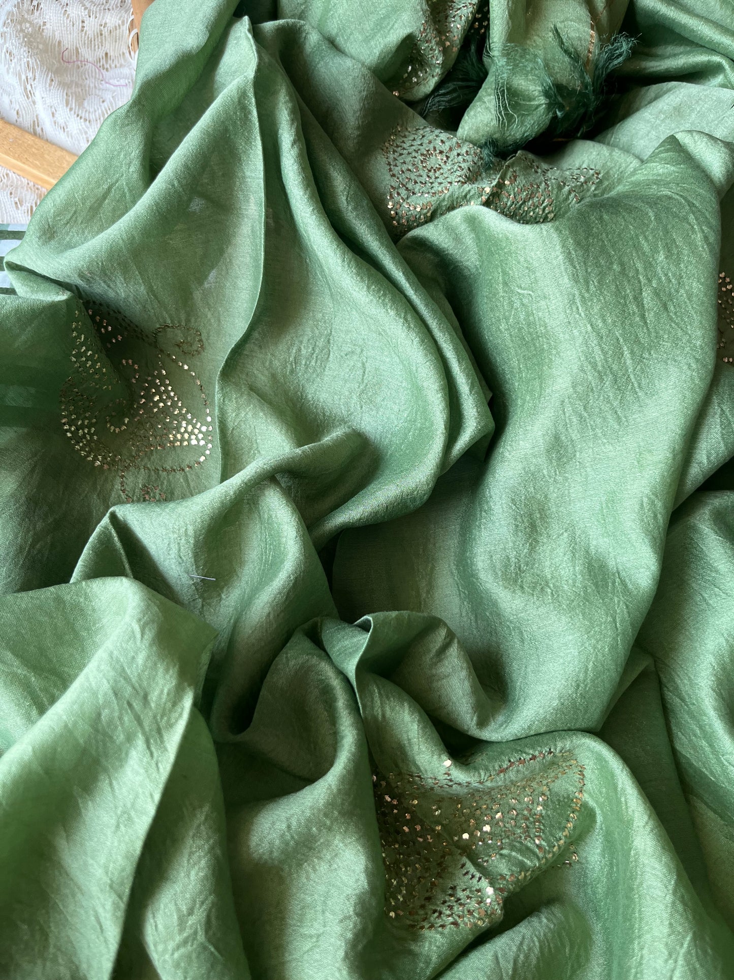 Chanderi Mukaish work Dupatta check cotton kurta bottom fabric