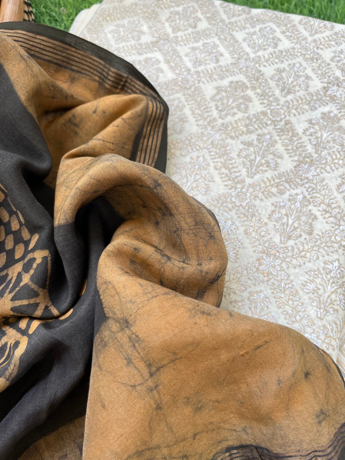 Chanderi block print kurta bottom chanderi baatik dupatta