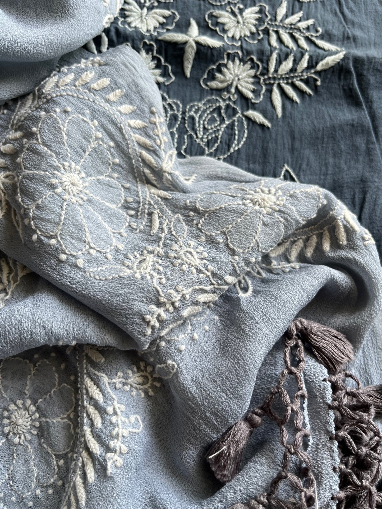 Chanderi Chikankari kurta with tussar dupatta