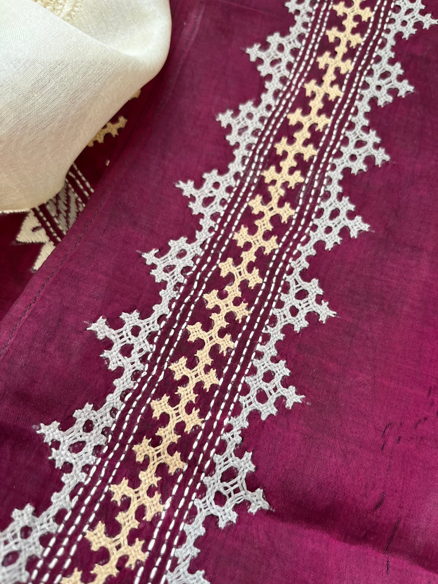 Silk sindhi work kurta fabric with silk chikankari dupatta