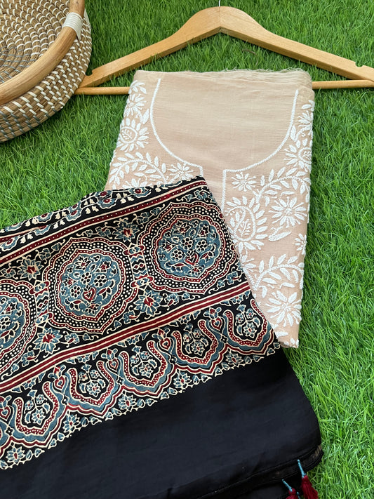 Chanderi Chikankari Kurta ajrakh Dupatta