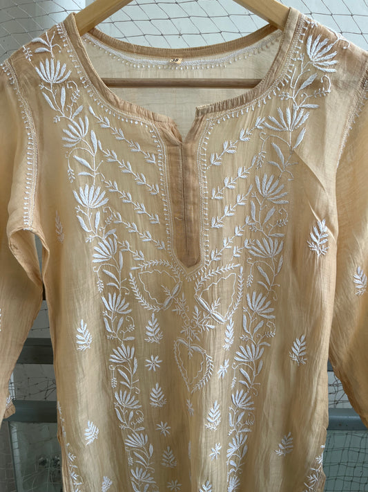 Chanderi chikan work short Kurti