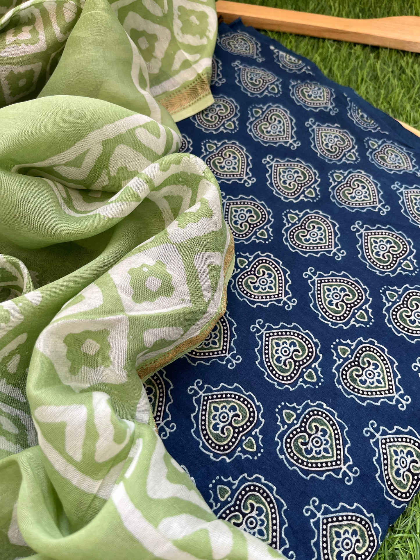 Cotton ajrakh kurta chanderi baatik dupatta